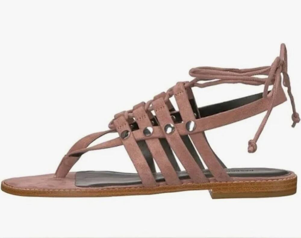 Rebecca Minkoff Evonne Nude Studded Caged Gladiator Ankle Tie Sandals 9.5